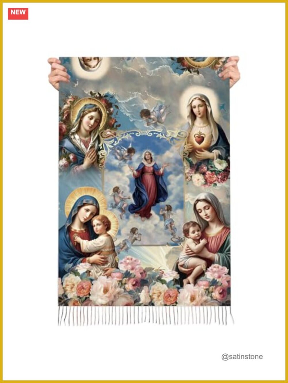 Catholic Prayer Shawl Virgin Mary Pashmina Wrap Faux Cashmere Rebozo Scarf